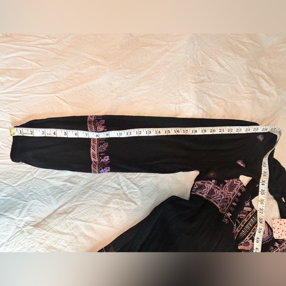 Free People RHIANNON EMBROIDERED PEASANT MINI DRESS BLACK - Picture 10 of 15